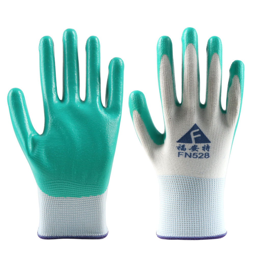 Guantes de nitrilo de 13 agujas con látex grueso resistente al desgaste para el sitio de construcción confortable transpiración guante de protección laboral azul blanco