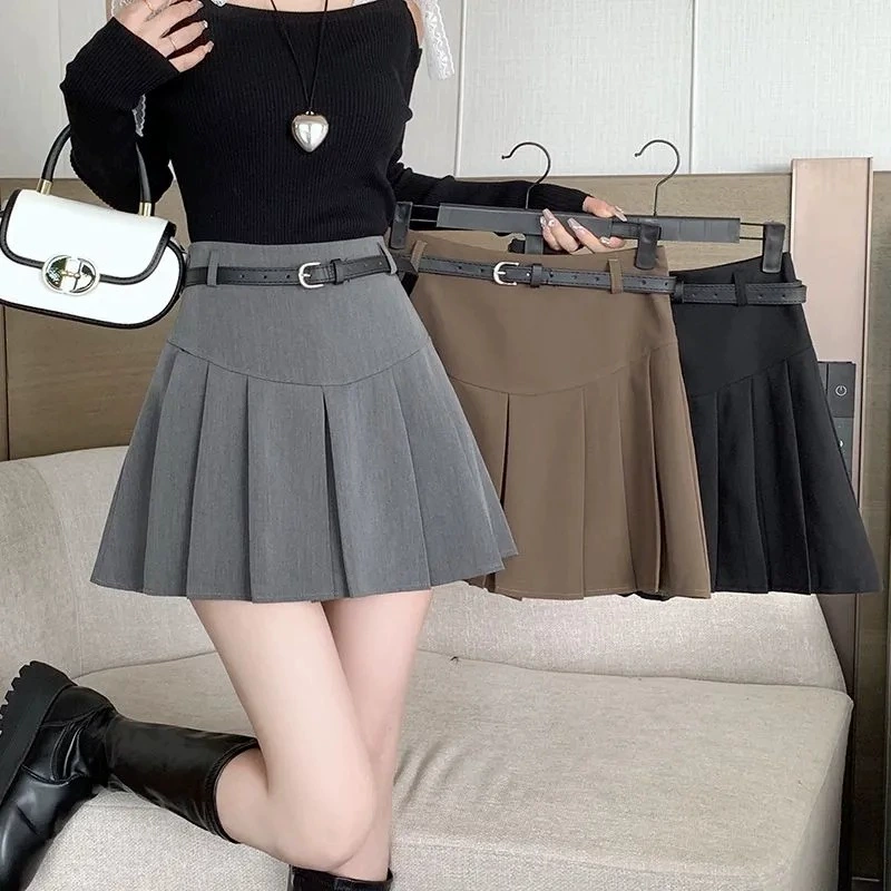 Серая плиссированная юбка-мини для женщин, осень 2025, новый костюм, высокая талия, стройнящая, А-силуэта