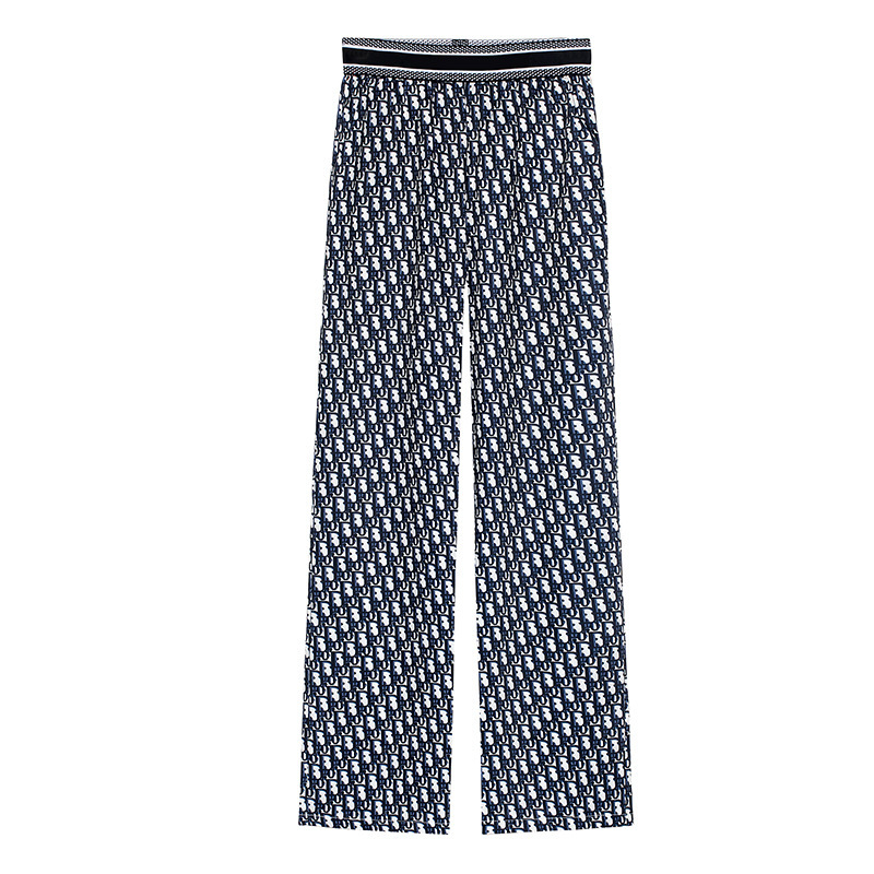 Summer Full-Print Monogram Wide-Leg Pants with Elastic Waist, High Waist, Drapey Straight-Leg Casual Long Pants 157235 Summer Full-Print Monogram Wide-Leg Pants with Elastic Waist, High Waist, Drapey Straight-Leg Casual Long Pants 157235