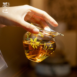 Mojirui Glass Lidded Fair Cup Tea Set Accessory, Long-Lasting Gold Orchid, High-Temperature Resistant, High-Value Tea Divider Fair Cup