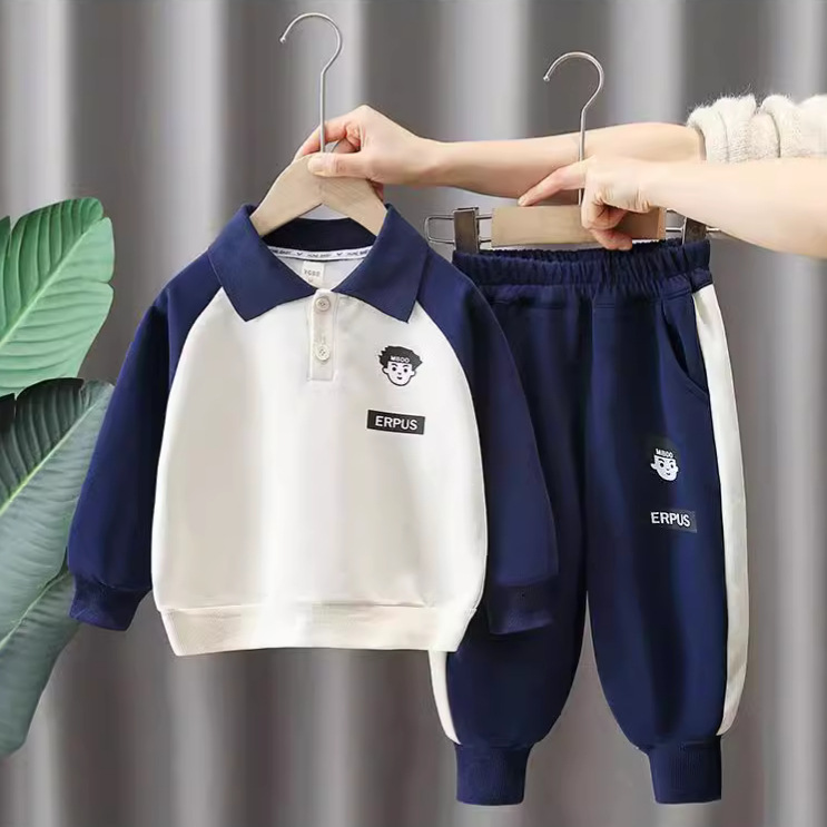 6143 traje de suéter para niño 2025 primavera y otoño nuevo estilo bebé color a juego camisa POLO traje de dos piezas de otoño de moda para niños