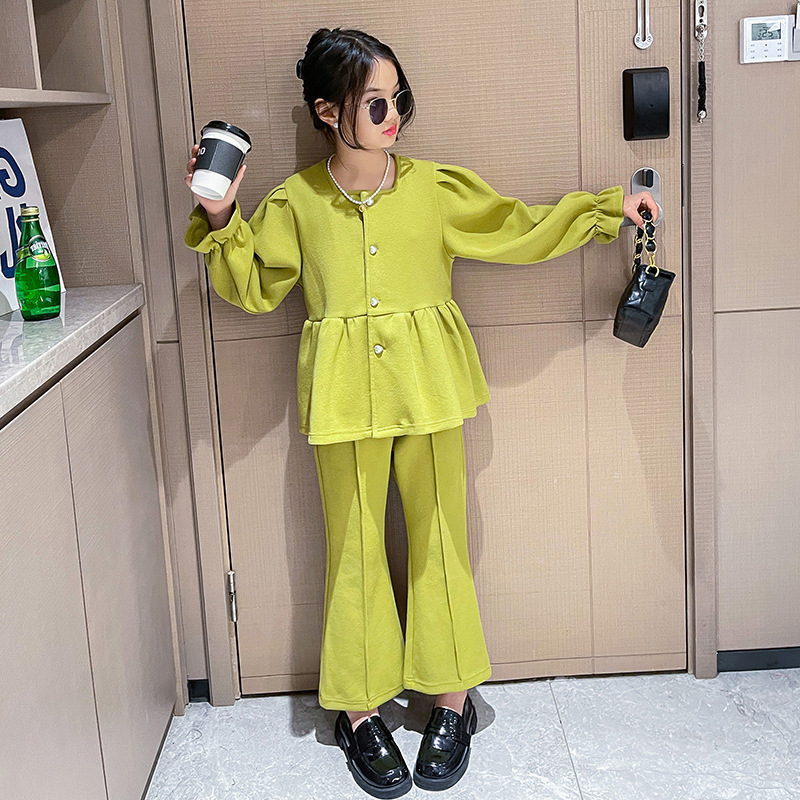 봄, 가을 여아 한복, 중년 이상 어린이 트렌디한 패셔너블 나팔탑과 캐주얼 팬츠 투피스 세트