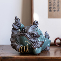 招財茶寵大金蟾哥窯可養茶桌茶盤配件功夫茶具創意擺件裝飾品茶玩