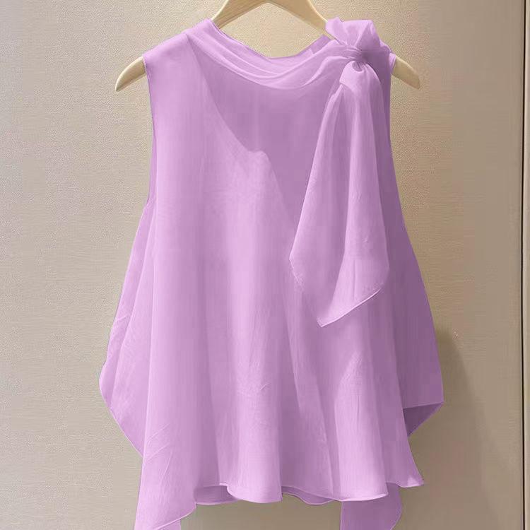 ユニークで美しい、ハイエンドでシックなフレンチトップレッドノースリーブシャツ2025新しい女性の夏|undefined