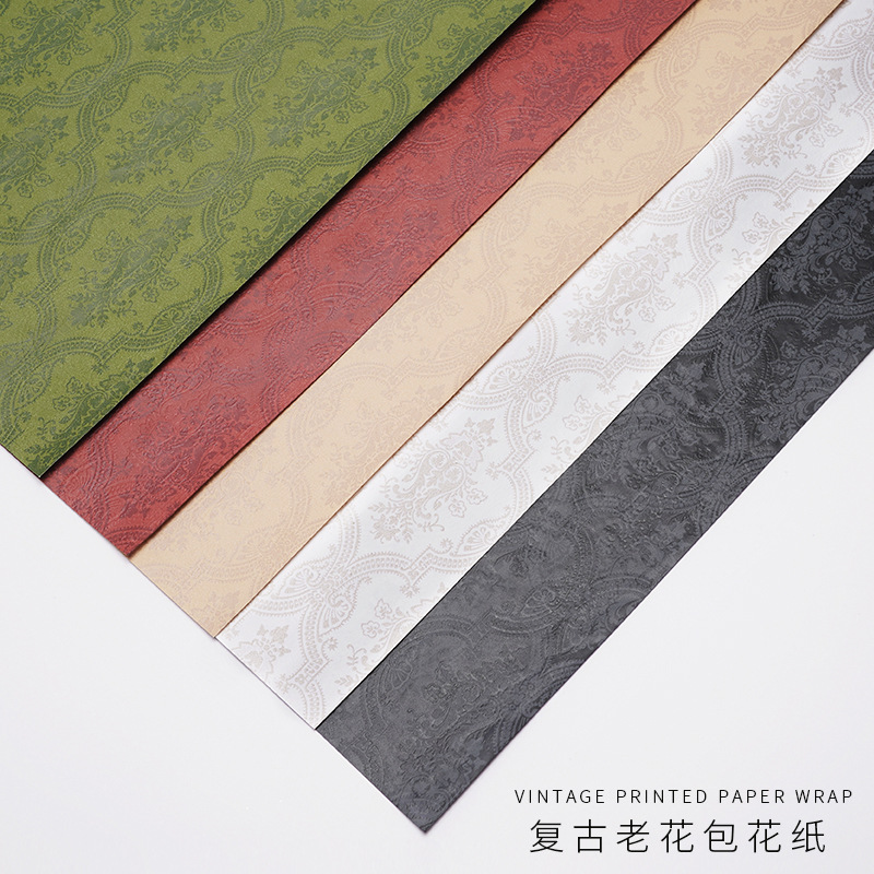 复古印花礼品包装纸浮雕加厚diy手工鲜花花束礼物花艺包花纸批发