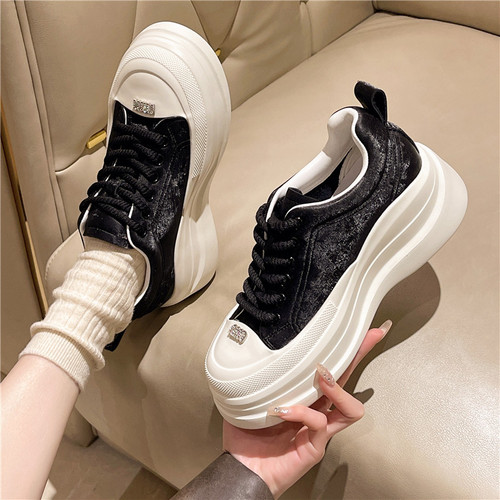 dafeiou European Station Genuine Leather White Shoes Women's 2024 Spring New Thick-Soled Casual Lace-up Comfortable Sneakers
