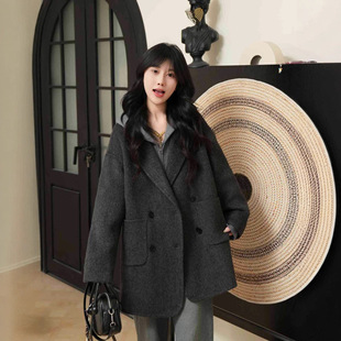 Elegant Double-Sided Wool Coat for Spring, Autumn, and Winter, Korean Style, Fashionable, Versatile, Stylish, Casual, Loose, Lazy, Petite, Off-Season