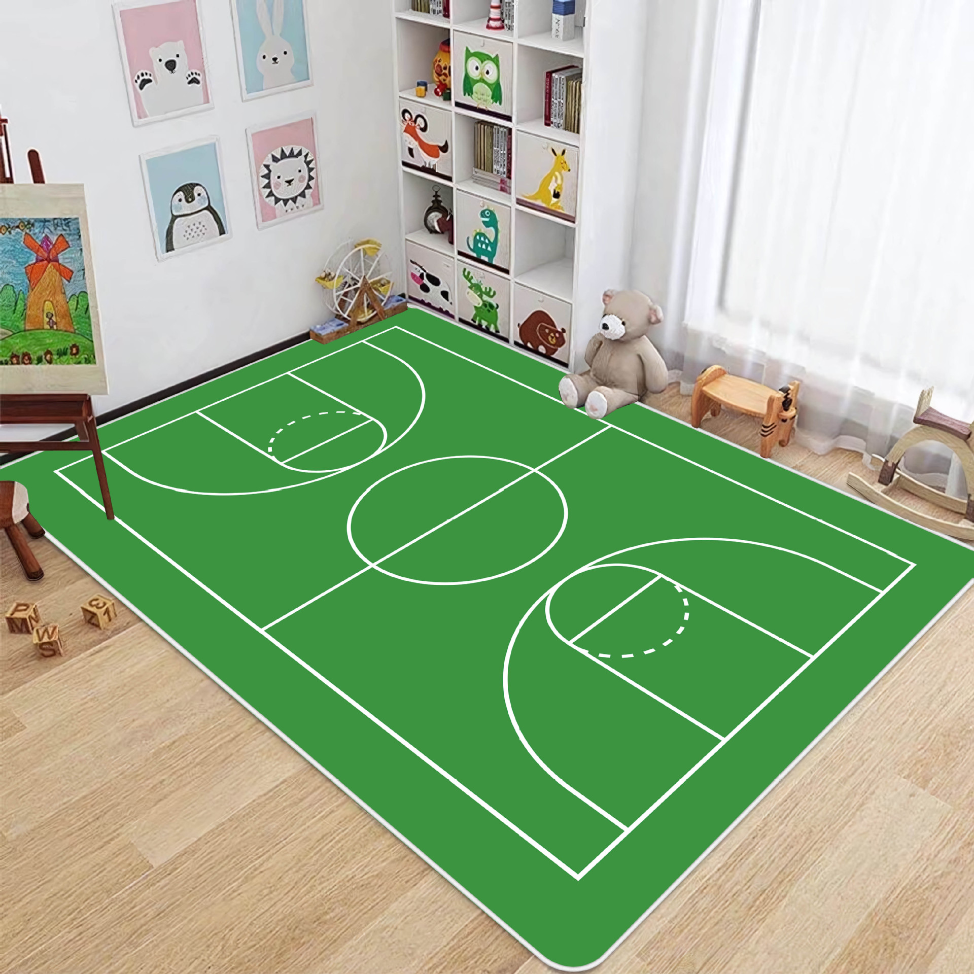 Alfombrilla de entrenamiento de fútbol interior verde simple para el hogar, resistente a la suciedad y fácil de cuidar, alfombrilla de terciopelo de cristal antideslizante, alfombrilla resistente al desgaste