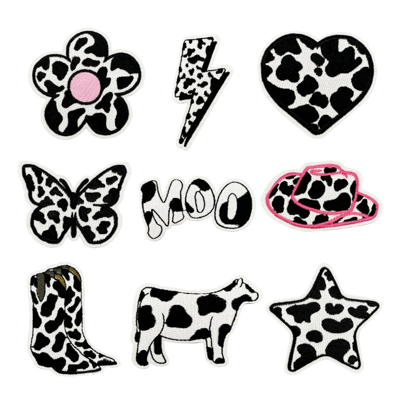 New Clothing Accessories Cloth Stickers Cow Cartoon Black and White Cute Lightning Love Patches Computer Decals Wholesale in Stock New Clothing Accessories Cloth Stickers Cow Cartoon Black and White Cute Lightning Love Patches Computer Decals Wholesale in Stock