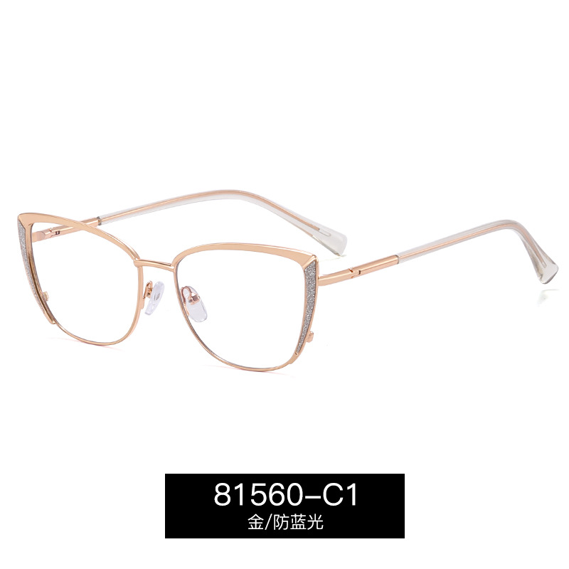 81560 Gafas anti-luz azul de ojo de gato de metal transfronterizo nuevo marco de espejo de miopía de moda para mujer marco de polvo brillante