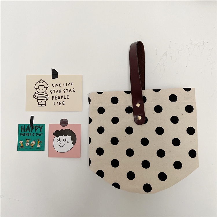 Handbag Bags Type Women's Medium Canvas Round Dots Smile Face Cute Bucket Open Handbag
