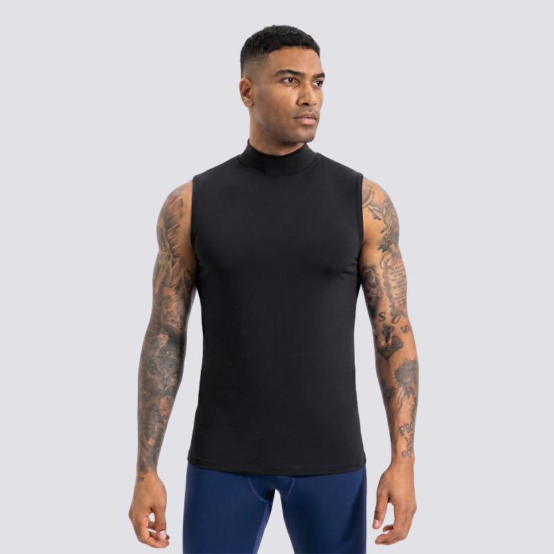 Hombre respirante chaleco de secado rápido cuello vertical ropa de fitness ajustada atletismo correr camiseta deportiva sin mangas verano