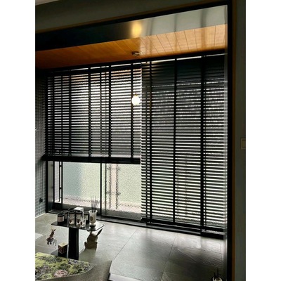 黑色鋁百葉木質百葉窗簾臥室客廳書房衛生間辦公室遮光遮陽防水卷