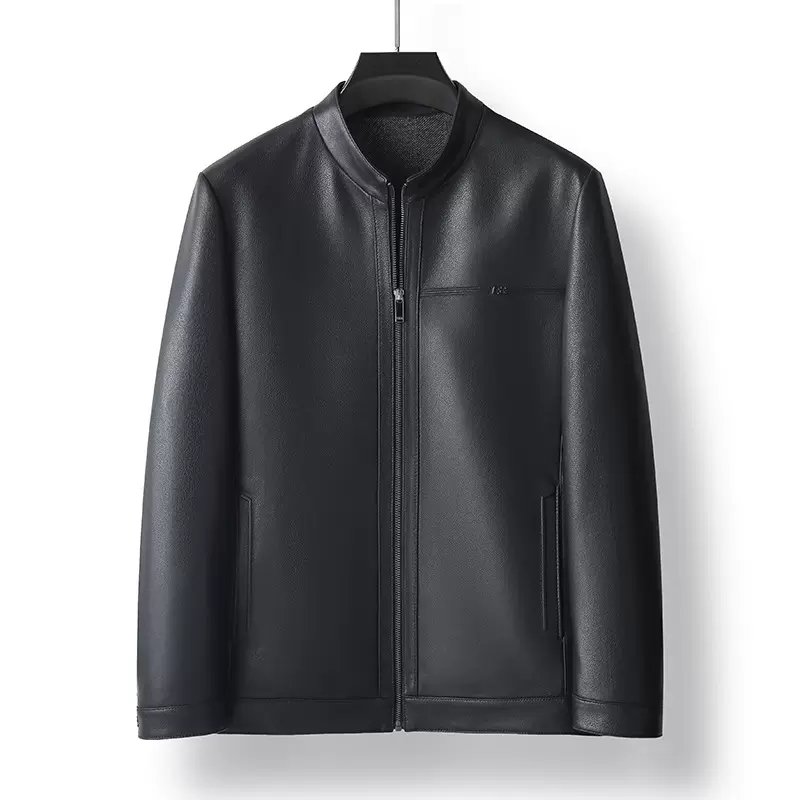 2025秋冬新款绵羊皮真皮皮衣立领休闲时尚大码爸爸装真皮皮衣外套