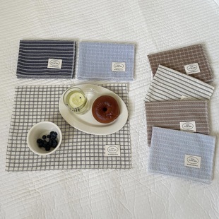 Homemade Ins Style Low Saturation Color Check Striped Placemat All-match Plaid Rectangular Insulated Napkin