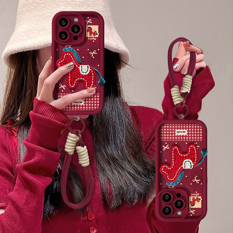 New Year of the Horse Model Suitable for Honor 400Smart Red Phone Case X70 Embroidered Pony X60I Lanyard Wrist Strap Soft New Year of the Horse Model Suitable for Honor 400Smart Red Phone Case X70 Embroidered Pony X60I Lanyard Wrist Strap Soft