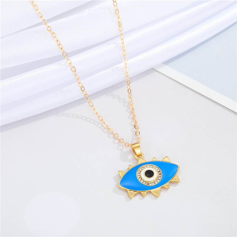 retro Turkey blue eyes oil dripping palm pendant necklace wholesale Nihaojewelrypicture4