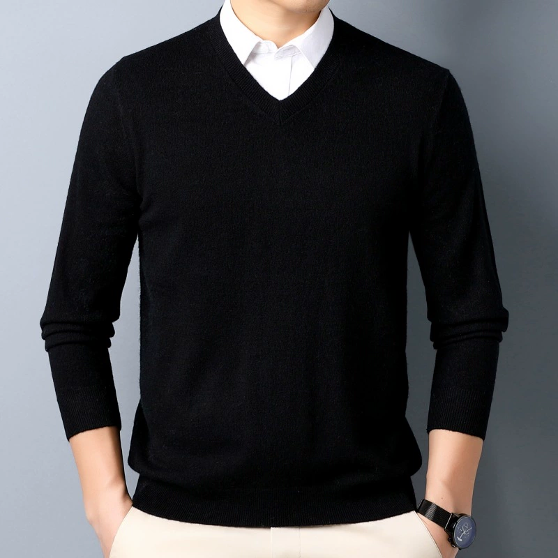 Woolen winter keep warm classic sweater, V-neckline, for middle age