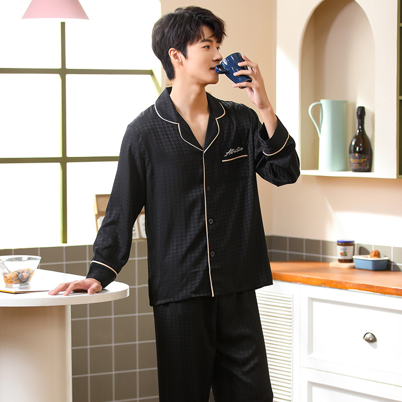 2023 pijamas de pareja de primavera y otoño de las mujeres de manga larga de verano coreano de los hombres de patrón casual ropa de hogar traje de seda artificial