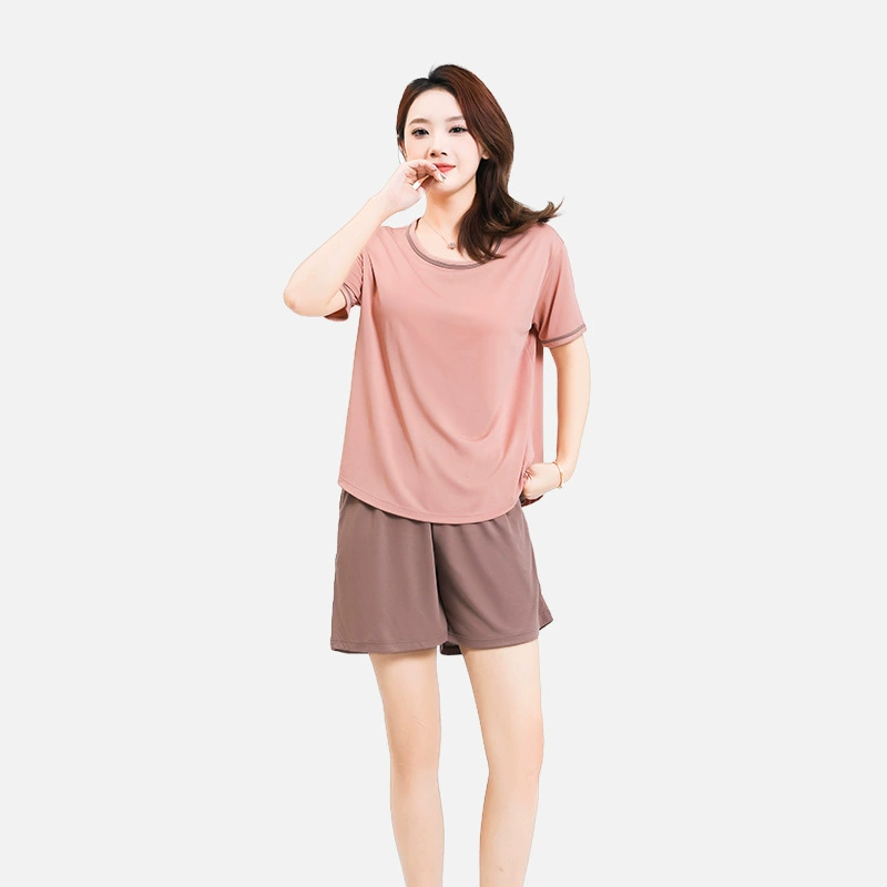 Thin set, summer silk top with cups, pijama, with short sleeve, plus size