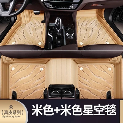 Customized for BMW x1x3x4x5: Modelə uyğun ayaqaltı - double-layer-genuine-leather-starry-sky-blanket-beige-beige