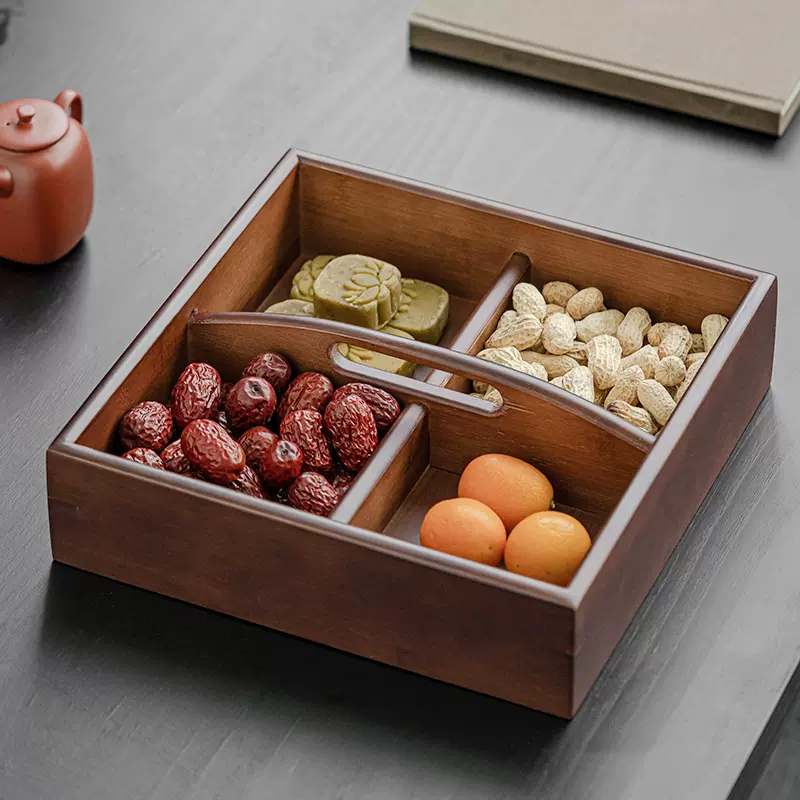 中式点心干果盒复古实木糕点盘家用客厅零食托盘年货糖果瓜子果盘
