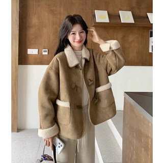 加绒加厚皮毛一体外套2026新款女秋冬季小个子夹克棉服上衣百搭潮