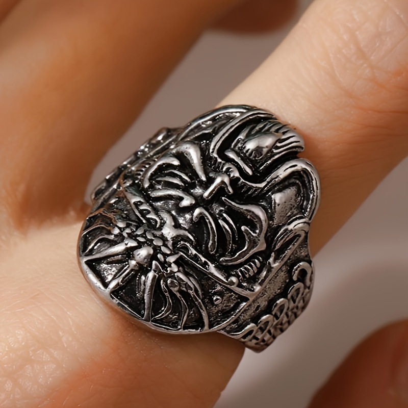 Cross-Border Fashion European and American Retro Distressed Men's Open Rings Versatile Bold Rings Factory Direct Sales Wholesale