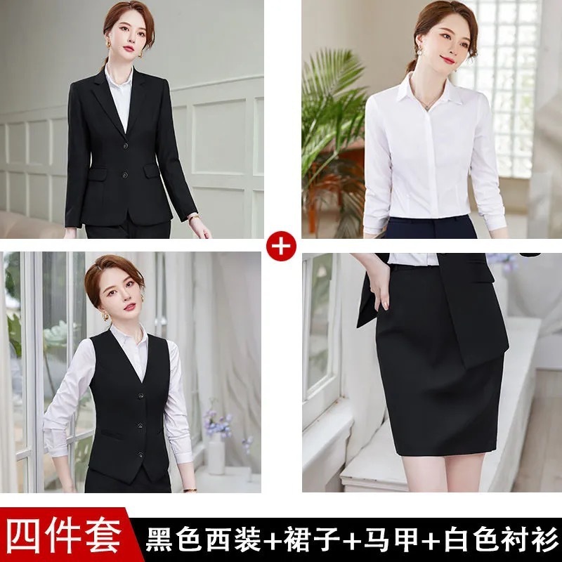 新型職業服装女装チベット青爆金気質スーツセット黒双ボタン正装スーツ面接作業服|undefined