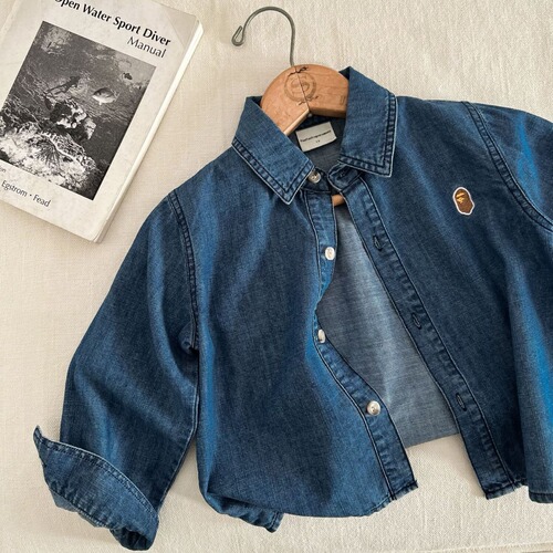 Children's shirts 2024 spring new products boys and girls long-sleeved boys' denim shirts Korean style children's clothing drop shipping