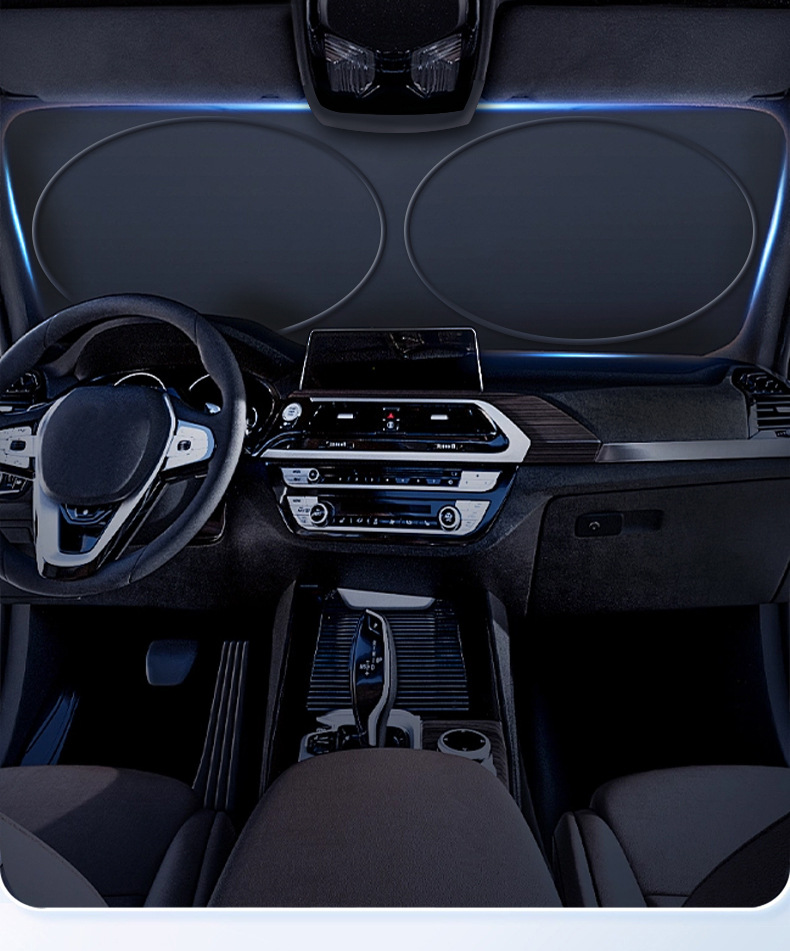 Car Sunshade, Sun Protection, Heat Insulation, Sunshade Panel for Car Interior, Front Windshield Sunshade, Double-Ring Titanium Silver Sunshade for Front Windshield
