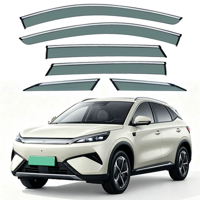 Rain shield — window visor - standard-packaging-without-logo-6pcs-byd-yuan-plus-mk15-sc2e-2025-pc-material-with-bright-trim-and-rain-visors
