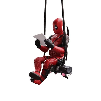 Cartoon Deadpool Car Rearview Mirror Car hanging - reading-on-a-tree-stump