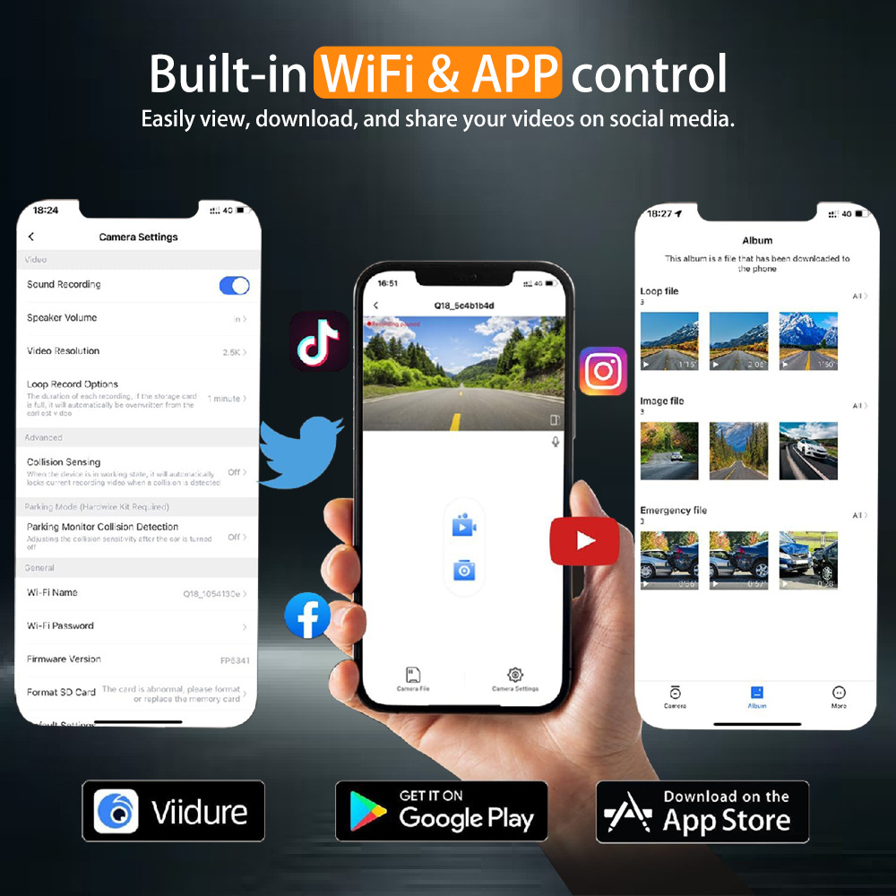 Cross-Border New Model Dash Cam with High-Definition 4K Front and Rear Dual Recording, Mobile Phone Wf Connectivity, Gps Driving Trajectory, In-Car Dvr