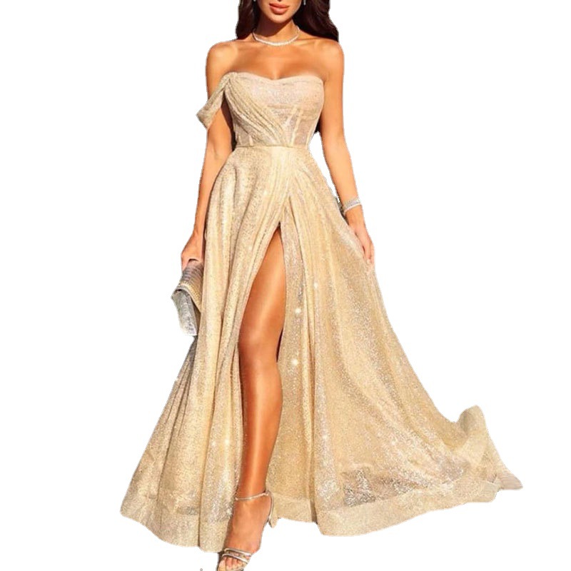 Comercio exterior de Europa y América Amazon AliExpress deseo vestido de noche nuevo tubo de un solo hombro superior sexy split soporte personalización image 5