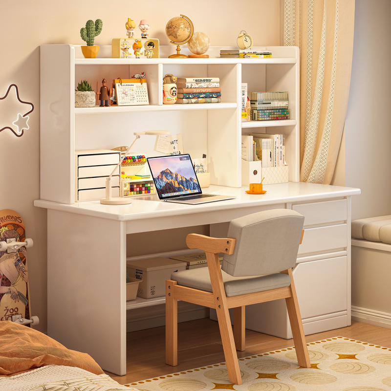Escritorio de madera para niños, escritorio de estudio en el hogar para estudiantes, escritorio de escritura para estudiantes de secundaria y preparatoria, escritorio para computadora para dormitorio, estantería