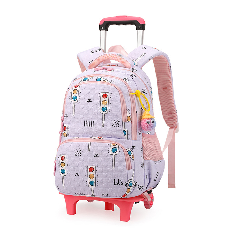 Mochila escolar con ruedas de gran capacidad con dibujos animados de pez natural para niñas de primer grado de primaria, niños de dos y tres años