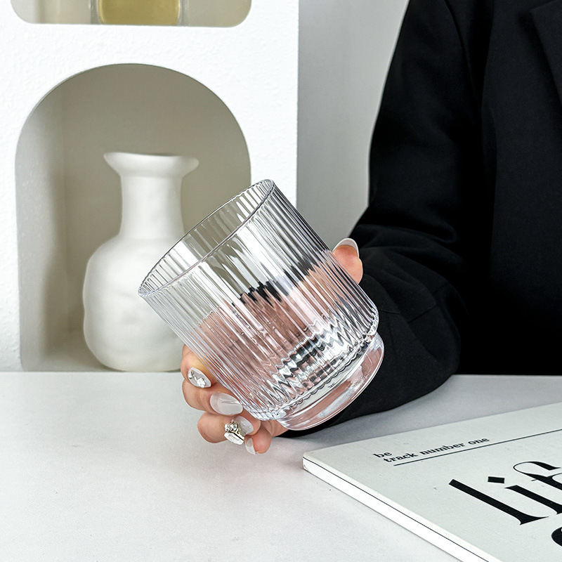 Dense Striped Glass High Color Value Ice American Coffee Cup Cocktail Cup Household Juice Cup Milk Cup Internet Celebrity Style