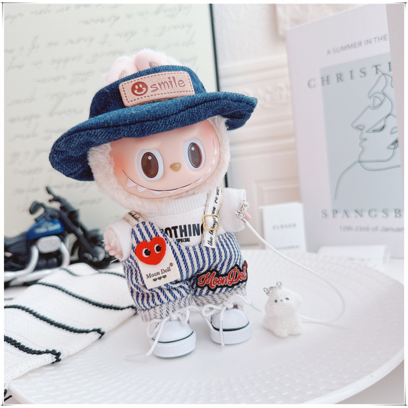 labubu娃衣拉布布衣服挂件个性条纹爱心背带裤牛仔帽装扮宠物挂件|undefined