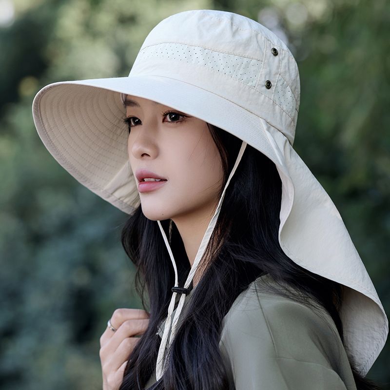 Outdoor Quick-dry Waterproof Sun Protection Women, Summer Wide-brimmed Camping Fisherman With Neck Shawl, Sunshade_voghion.com