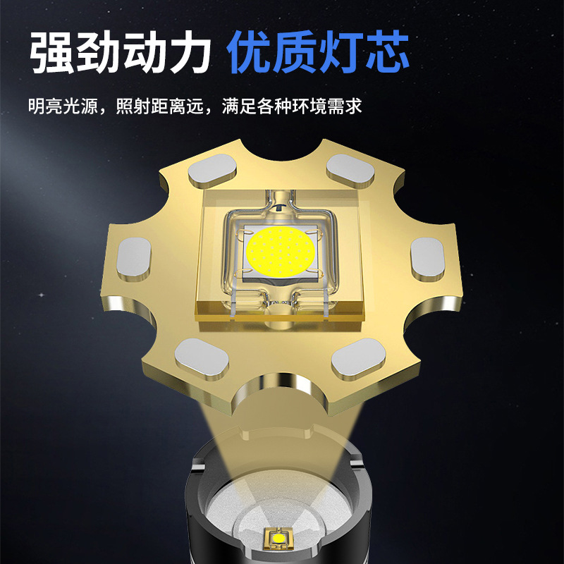 Nueva linterna táctica aleación de aluminio telescópica zoom linterna recargable acampar al aire libre linterna de iluminación