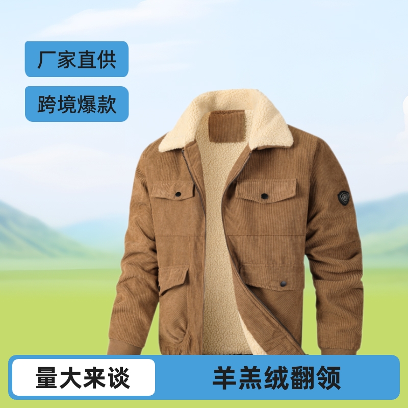 Chaquetas de pana chaquetas de otoño e invierno hombres más chaquetas de bolsa múltiple engrosadas chaquetas de cordero de comercio exterior chaquetas transfronterizas