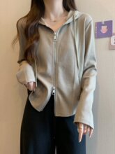 连帽拉链卫衣外套女春秋大码胖mm显瘦设计感小众内搭打底鱼骨上衣