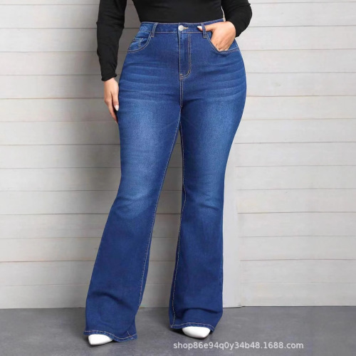 Blue denim mid-rise bell-bottom pants from TEMUSHEINTK's independent store in Europe and America