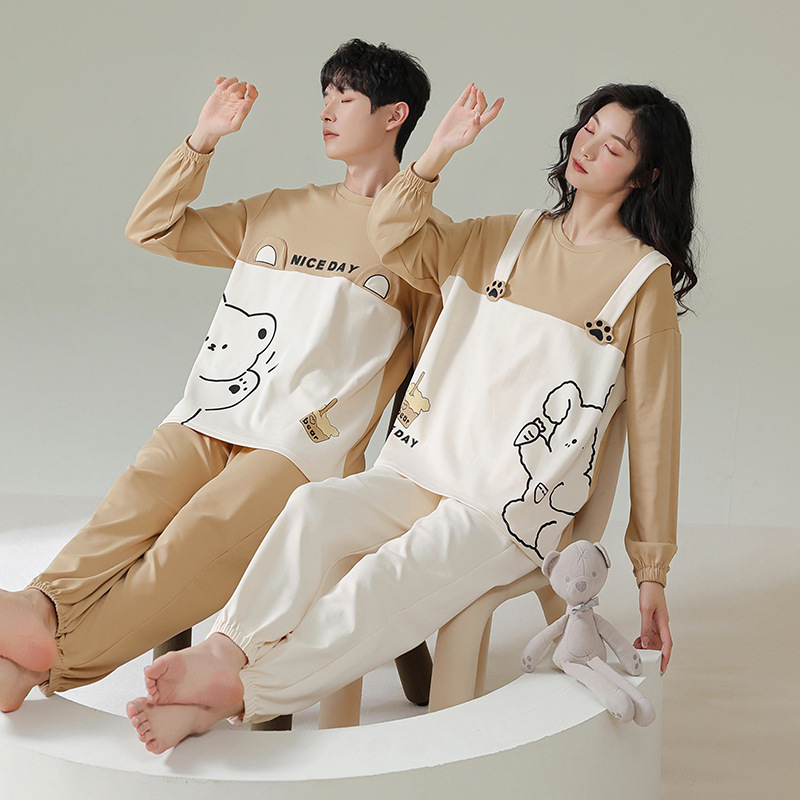 Pareja de pijamas de las mujeres de primavera y otoño de algodón puro de manga larga lindo Internet celebridad oso prendas de vestir exteriores de los hombres de otoño e invierno homewear traje