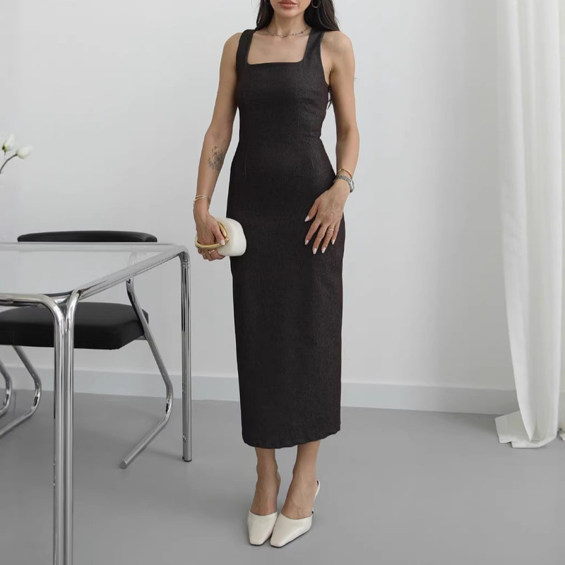 2026 Amazon European and American Foreign Trade Women's New Style Elegant Commuter Style Square Neck Sleeveless High-Waisted Slim Dress 2026 Amazon European and American Foreign Trade Women's New Style Elegant Commuter Style Square Neck Sleeveless High-Waisted Slim Dress
