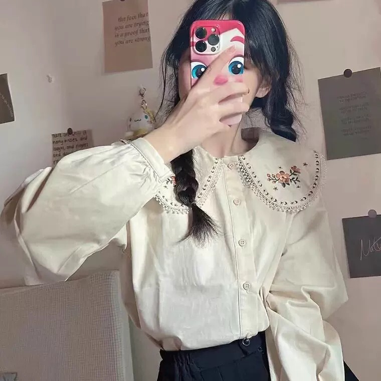 Doll Collar Shirt Long Sleeve Women's Autumn 2022 New Design Sense Niche Students Loose Chic Sweet Top Trendy Doll Collar Shirt Long Sleeve Women's Autumn 2022 New Design Sense Niche Students Loose Chic Sweet Top Trendy