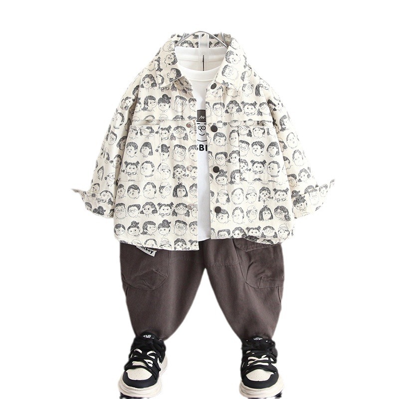 5946 Traje de tres piezas para niños Primavera y otoño 2025 Nuevo estilo Traje de otoño para bebés de moda Traje de chaqueta de camisa coreana Traje para niños