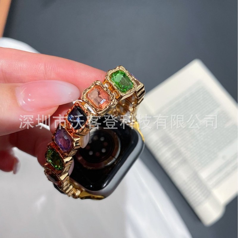 Apple メタルシュガーキューブジェムストーン弾性ロープストラップ Apple WatchS10/9/8/SE/7/654321 に適しています。|undefined