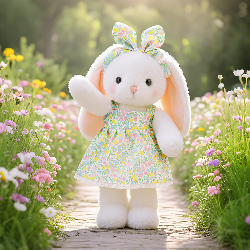 カラフルなウサギの花柄スカートヘッドバンド小さな白いウサギの人形人形なだめる女の子の睡眠ギフトぬいぐるみ|undefined